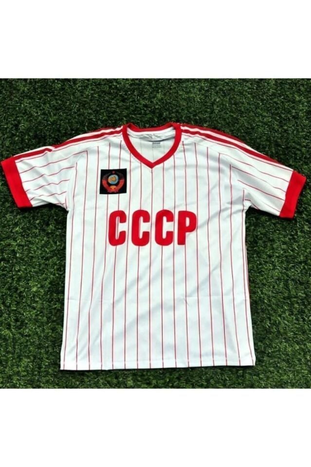 C.C.C.P  Eski Sovyetler Birliği Forması (KIRMIZI ÇİZGİLİ) Beyaz Retro Sıfır01